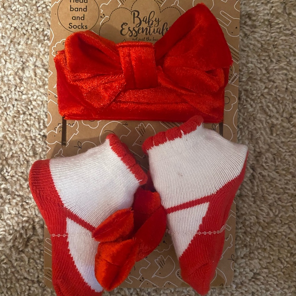 Baby Essentials Vibrant Red Headband and Socks Set